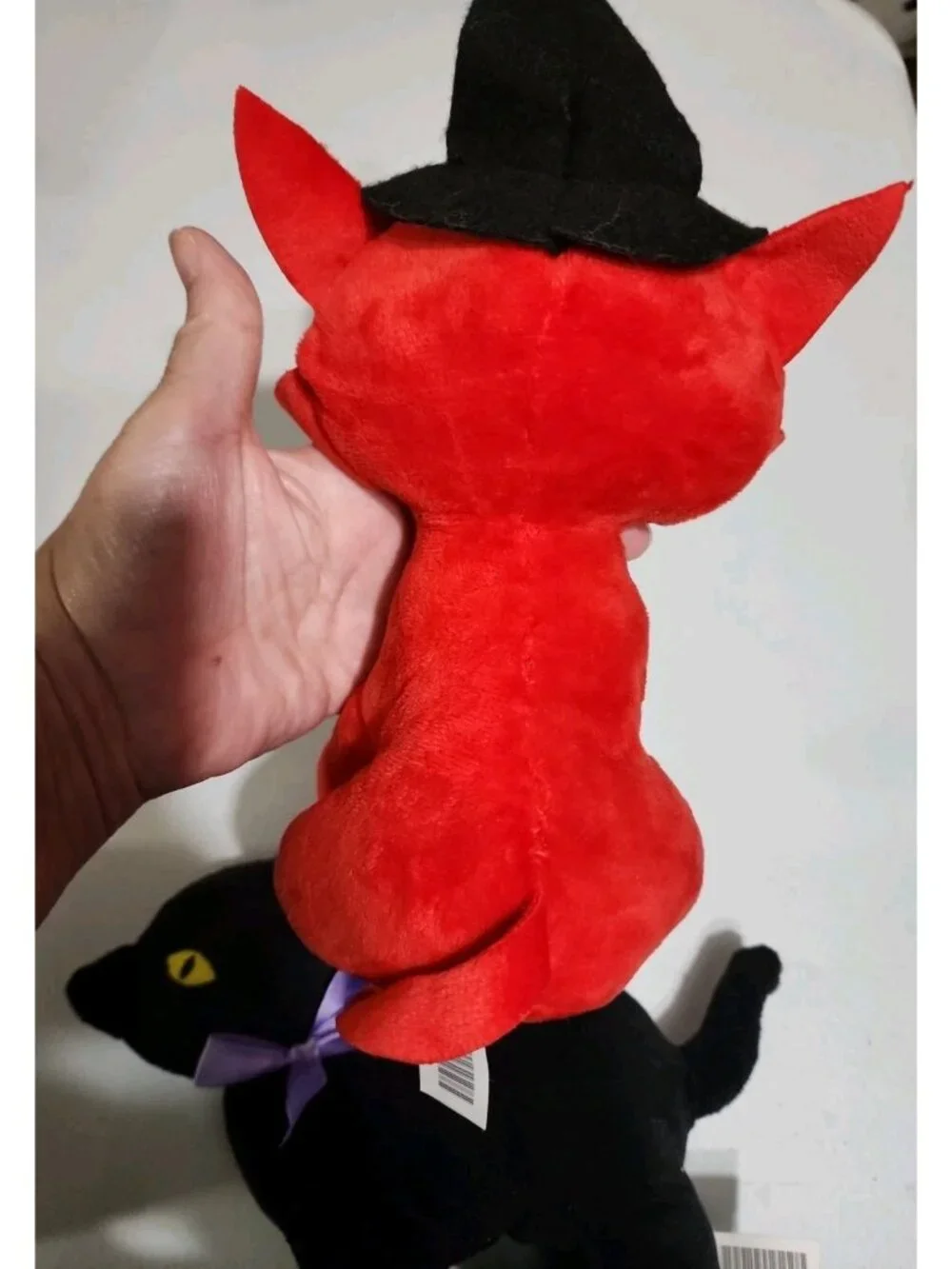 Black Cat Plush Halloween Arched Back Scary & Red Cat In Black‎ Witch Hat Smiley